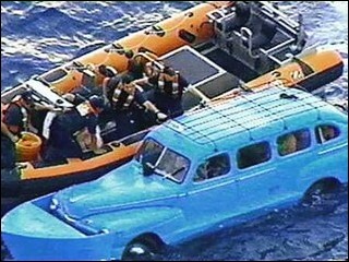 taxi boat getting pulled over by Coast Guard